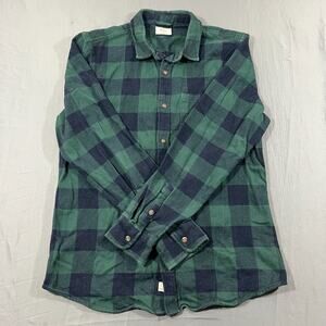 Marine Layer Flannel Shirt Mens Large Green Black Watch Plaid Cotton Button Up